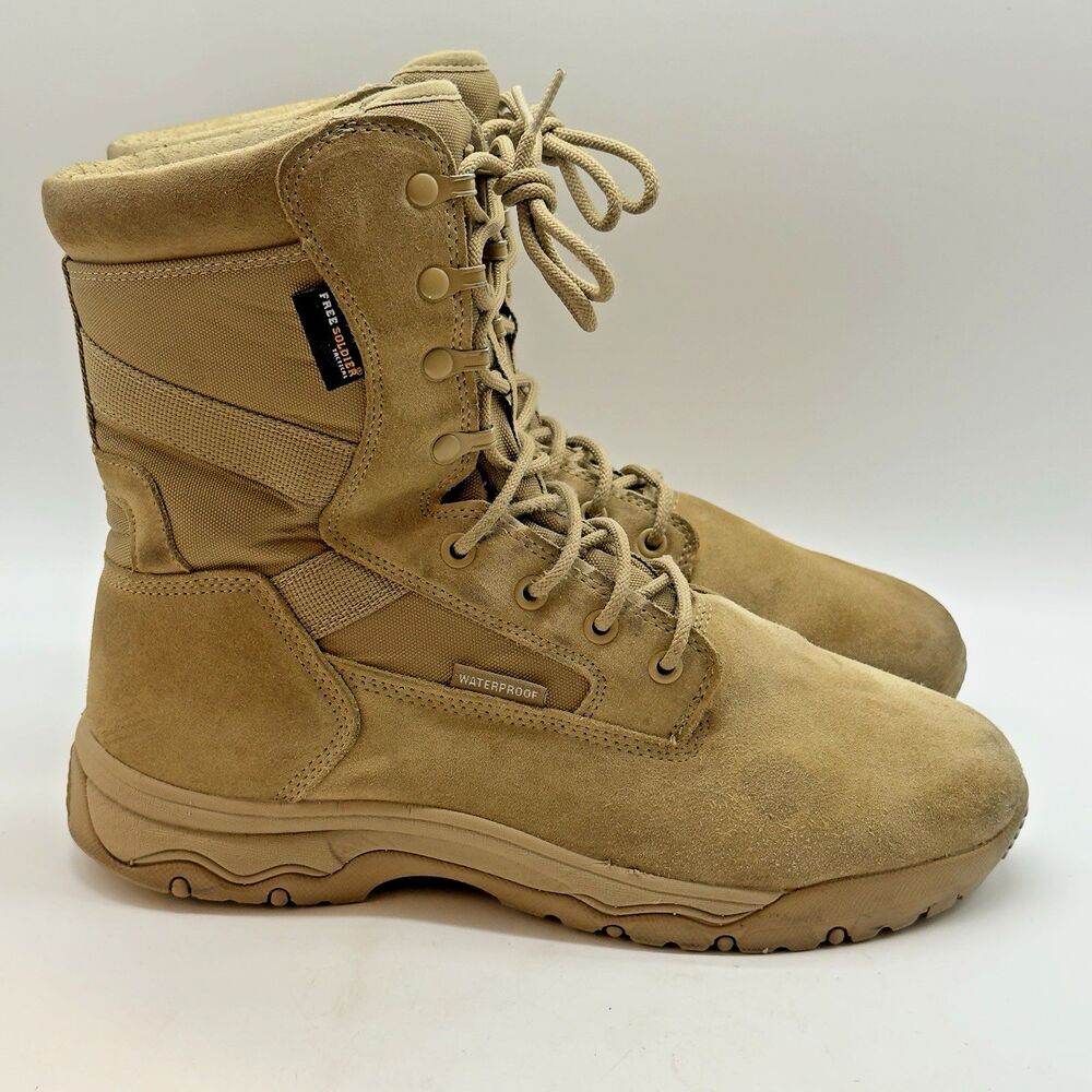 Free Soldier Tactical Boots Men's 10.5 Tan Waterproof Mid Calf Lace up Combat